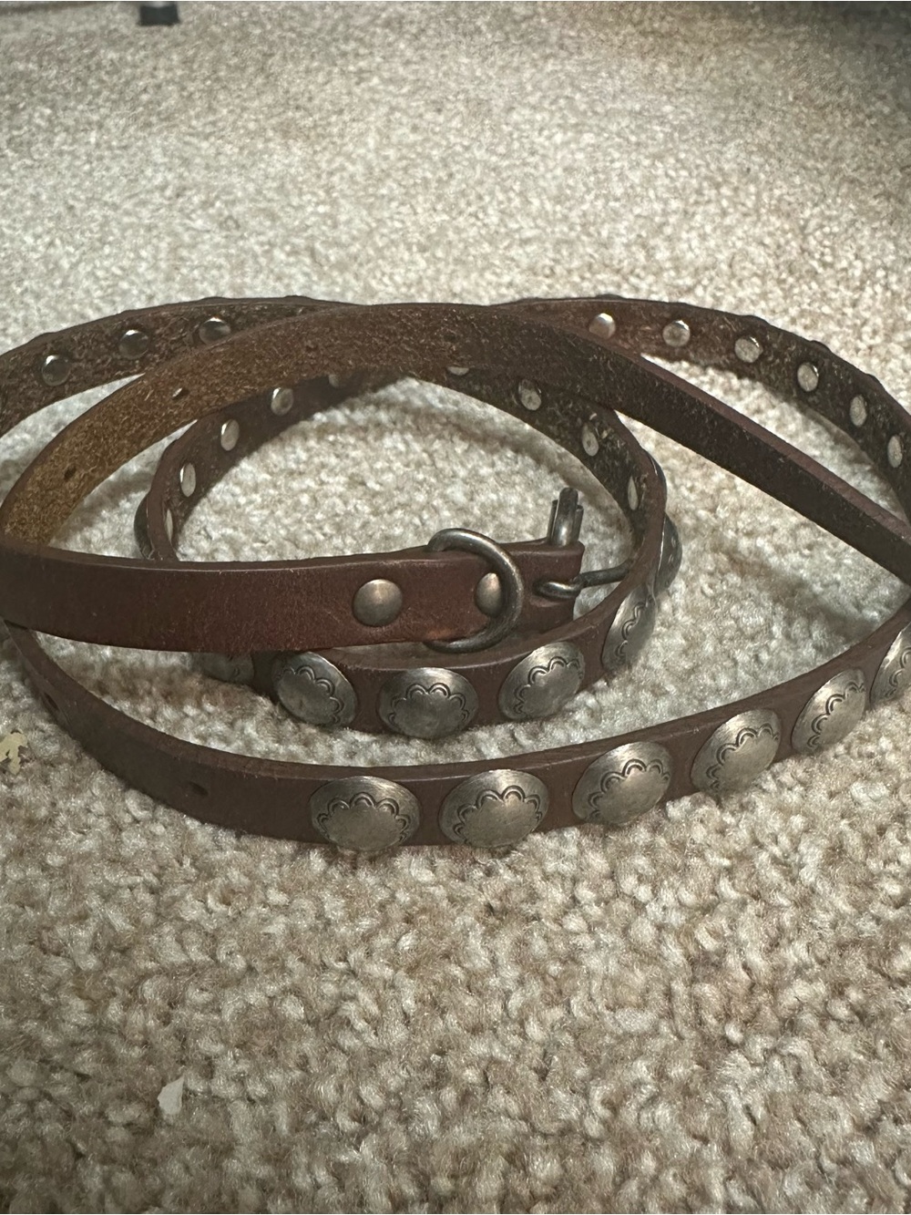 Eddie Bauer Brown Leather Studded Belt with Silver Accents